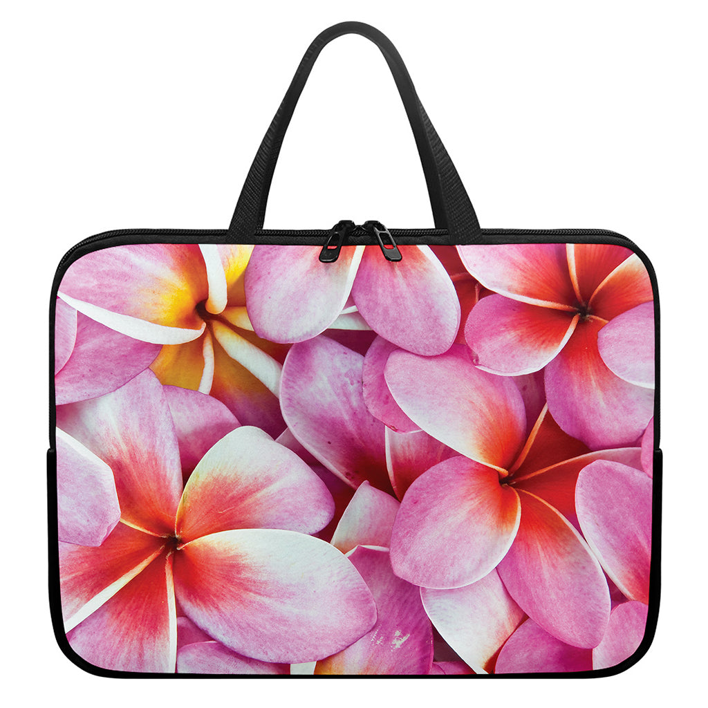 Pink Frangipani Flower Print Laptop Sleeve With Handle