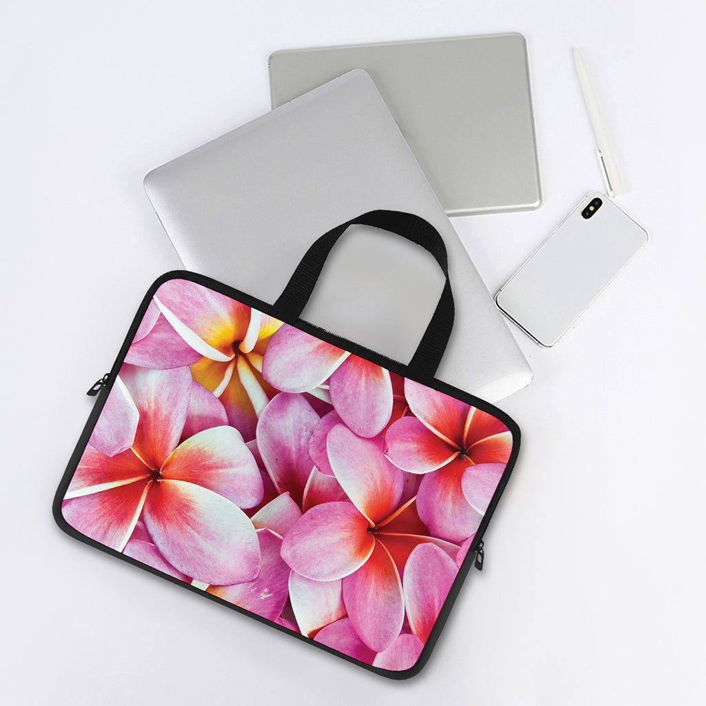 Pink Frangipani Flower Print Laptop Sleeve With Handle