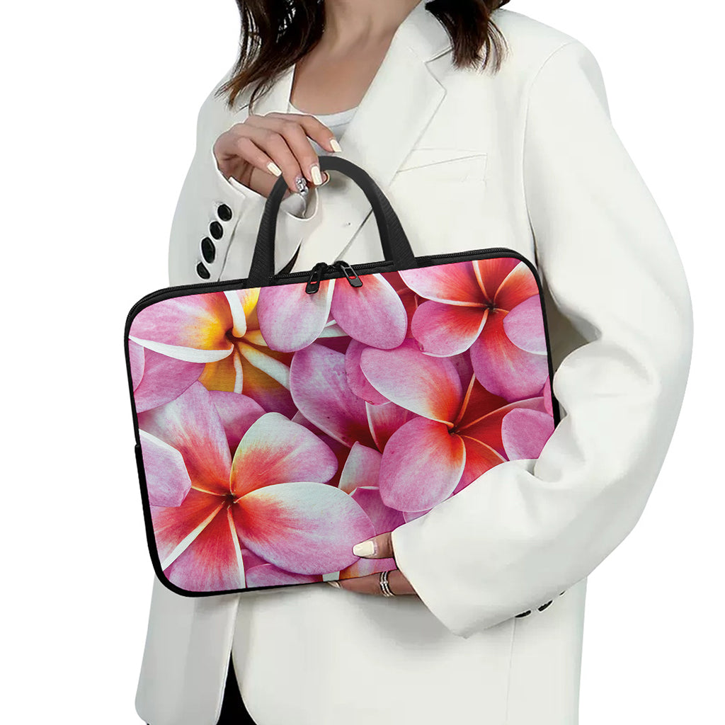 Pink Frangipani Flower Print Laptop Sleeve With Handle