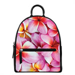 Pink Frangipani Flower Print Leather Backpack