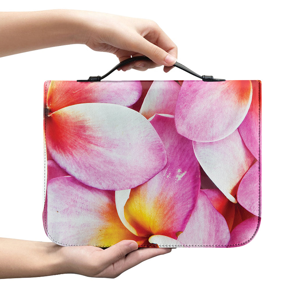 Pink Frangipani Flower Print Leather Bible Cover