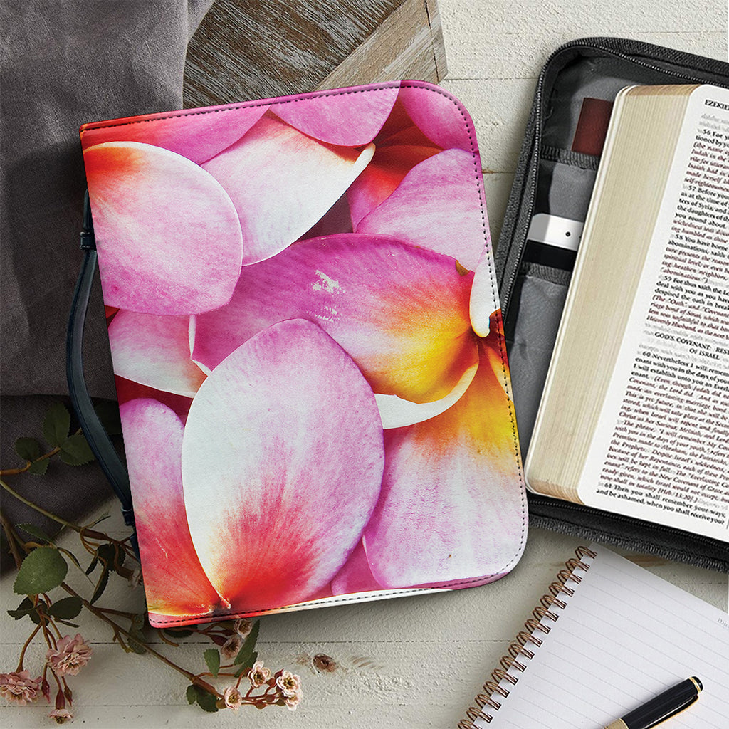 Pink Frangipani Flower Print Leather Bible Cover