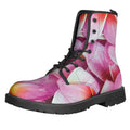 Pink Frangipani Flower Print Lace-Up Boots