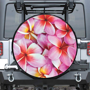 Pink Frangipani Flower Print Leather Spare Tire Cover