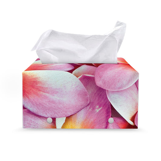 Pink Frangipani Flower Print Leather Tissue Box Cover