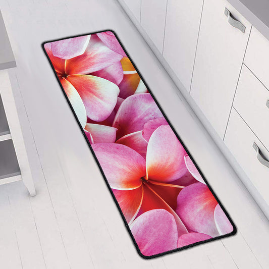 Pink Frangipani Flower Print Long Kitchen Mat