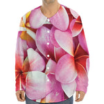 Pink Frangipani Flower Print Long Sleeve Baseball Jersey