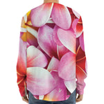 Pink Frangipani Flower Print Long Sleeve Baseball Jersey