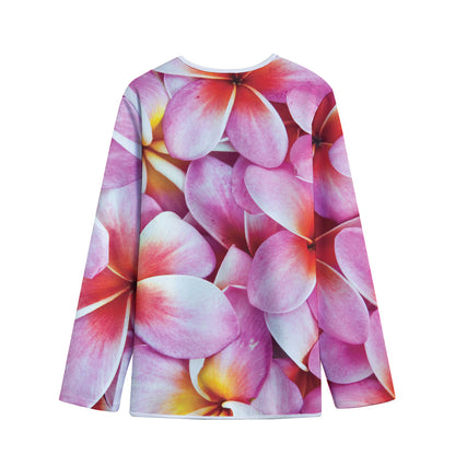 Pink Frangipani Flower Print Long Sleeve Short Coat