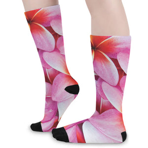 Pink Frangipani Flower Print Long Socks