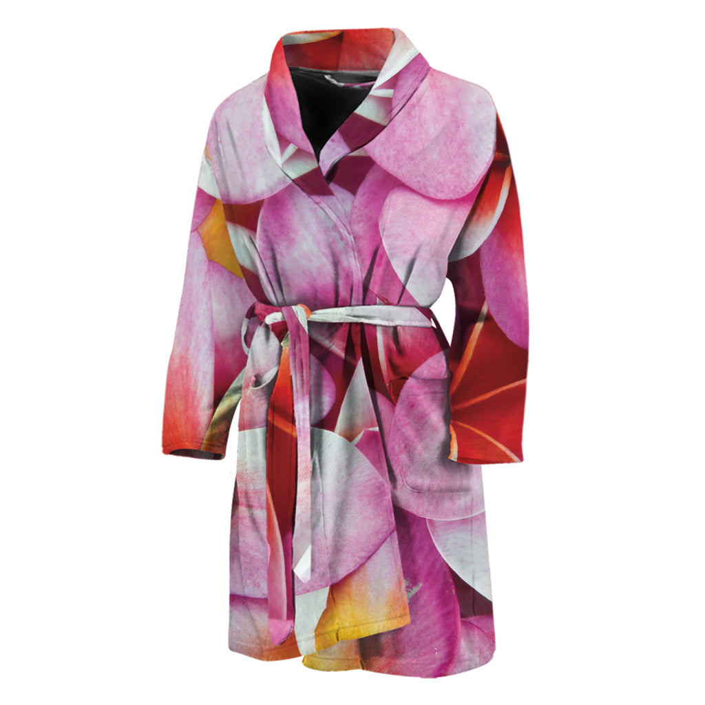 Pink Frangipani Flower Print Men's Bathrobe