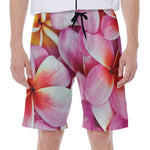 Pink Frangipani Flower Print Men's Beach Shorts