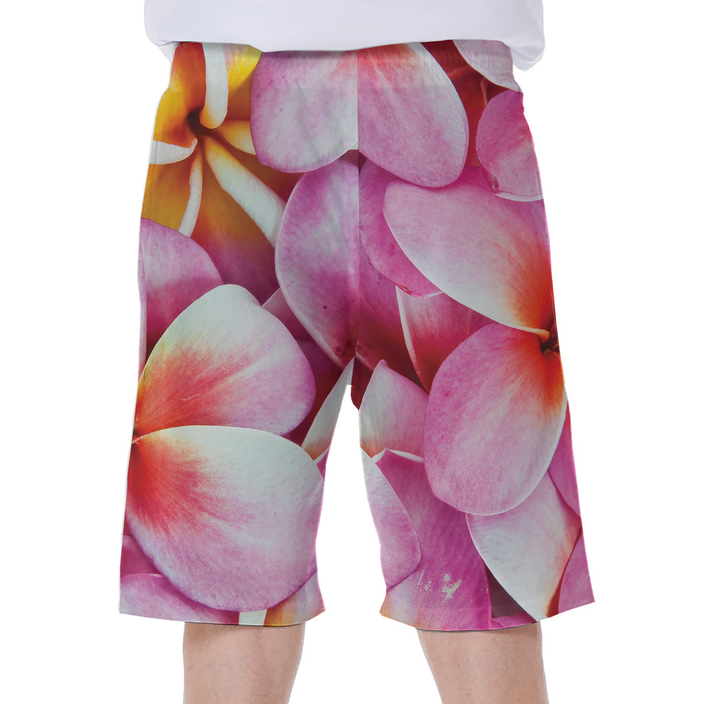 Pink Frangipani Flower Print Men's Beach Shorts