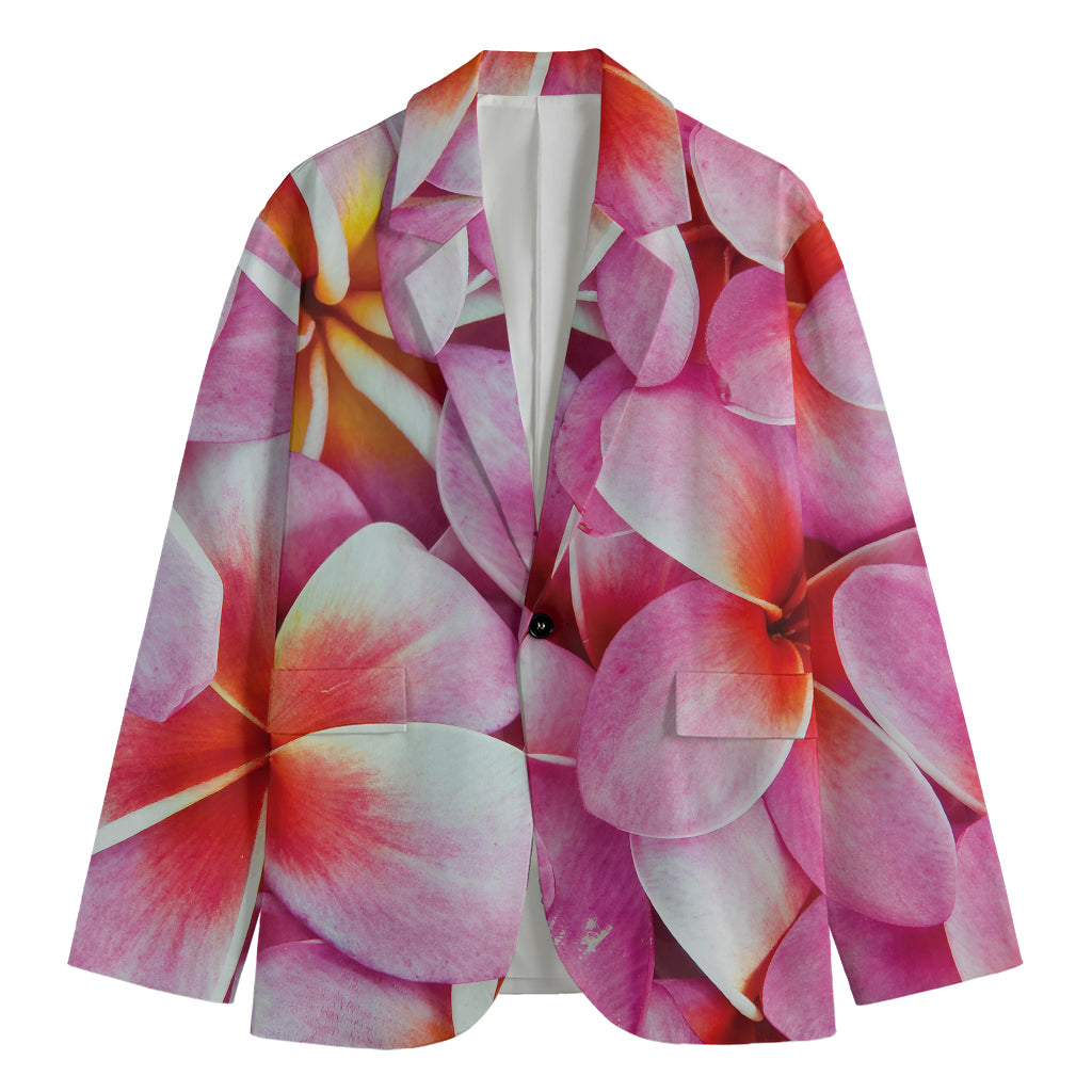 Pink Frangipani Flower Print Men's Blazer