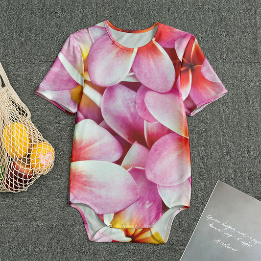 Pink Frangipani Flower Print Men's Bodysuit