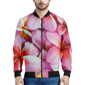 Pink Frangipani Flower Print Men's Bomber Jacket