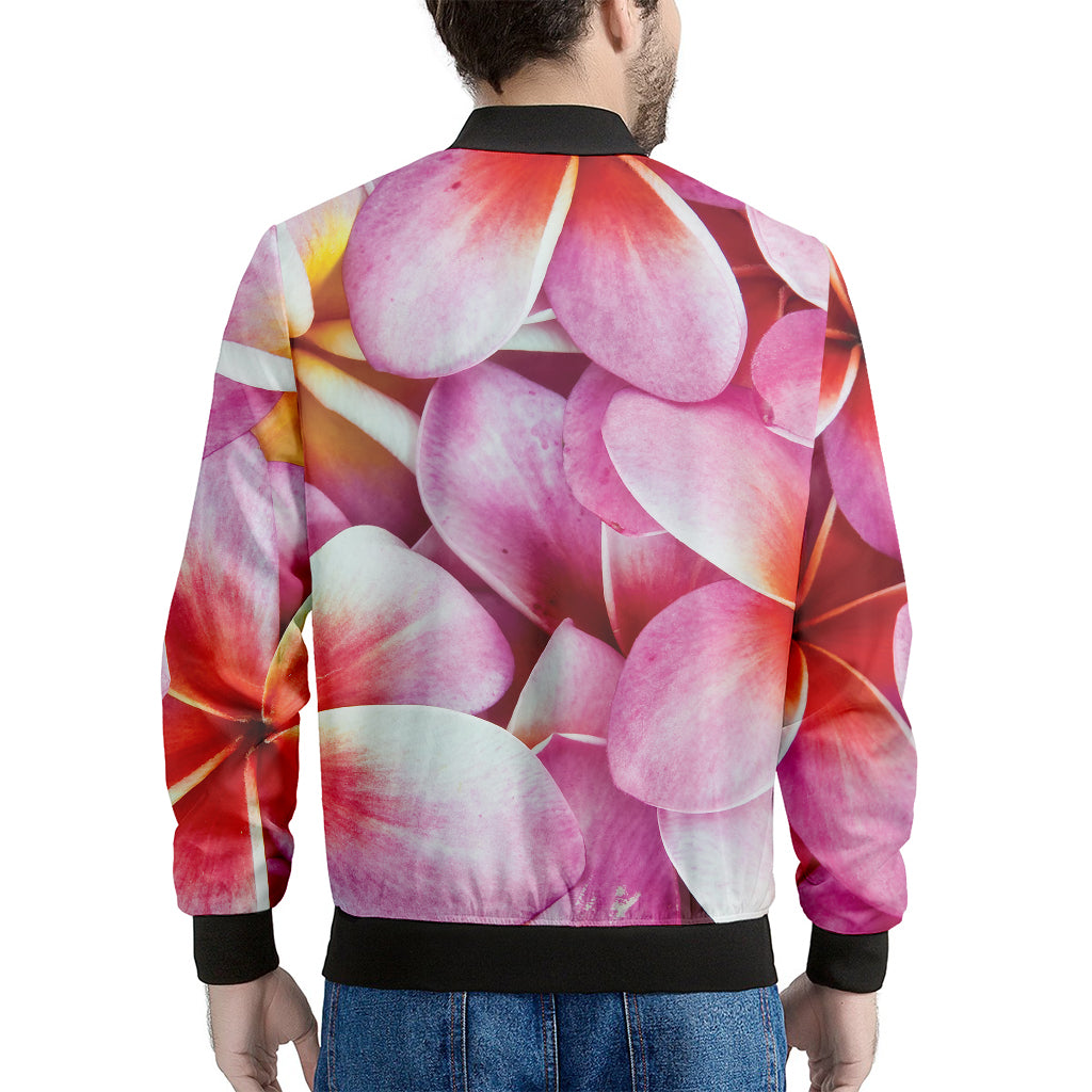 Pink Frangipani Flower Print Men's Bomber Jacket