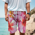 Pink Frangipani Flower Print Men's Cargo Shorts