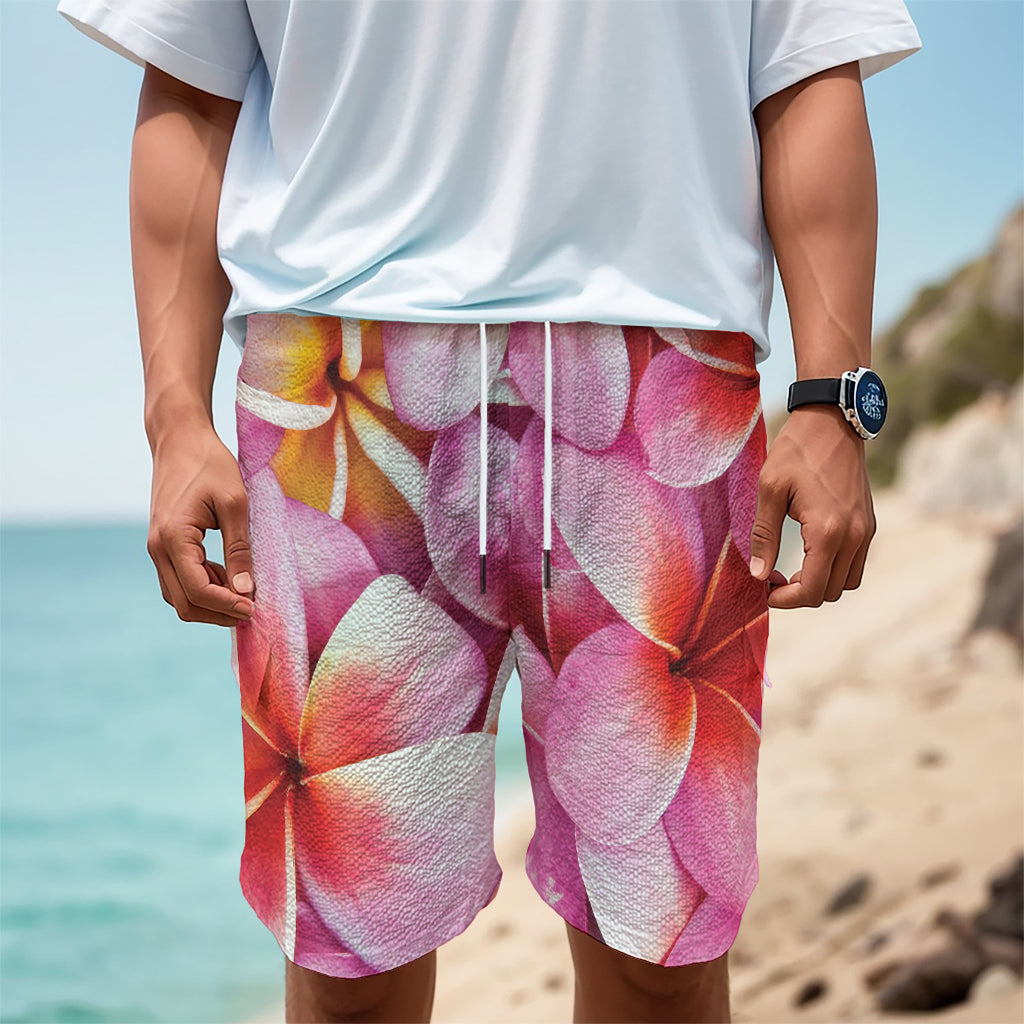 Pink Frangipani Flower Print Men's Cargo Shorts