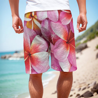 Pink Frangipani Flower Print Men's Cargo Shorts