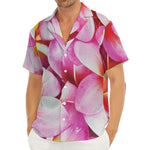 Pink Frangipani Flower Print Men's Deep V-Neck Shirt