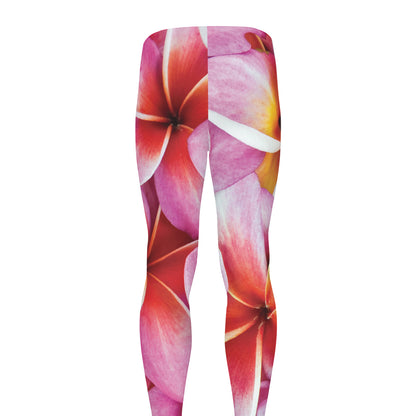 Pink Frangipani Flower Print Men's leggings