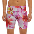 Pink Frangipani Flower Print Men's Long Boxer Briefs