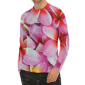 Pink Frangipani Flower Print Men's Long Sleeve Rash Guard