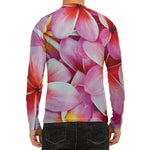 Pink Frangipani Flower Print Men's Long Sleeve Rash Guard