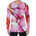 Pink Frangipani Flower Print Men's Long Sleeve T-Shirt