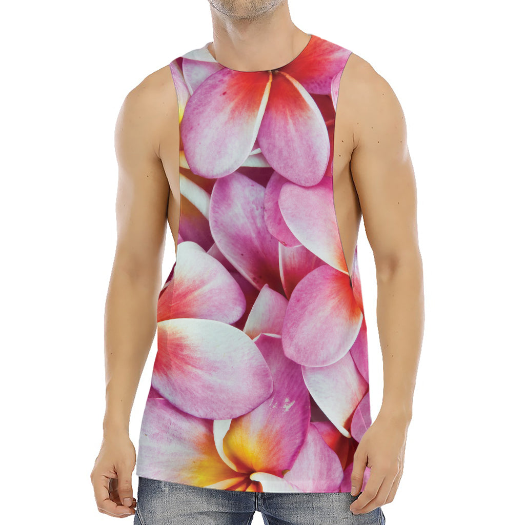Pink Frangipani Flower Print Men's Muscle Tank Top