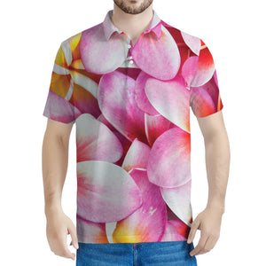 Pink Frangipani Flower Print Men's Polo Shirt