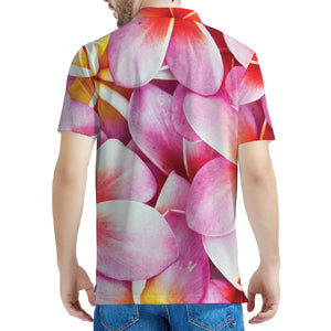 Pink Frangipani Flower Print Men's Polo Shirt