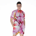 Pink Frangipani Flower Print Men's Romper