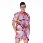 Pink Frangipani Flower Print Men's Rompers