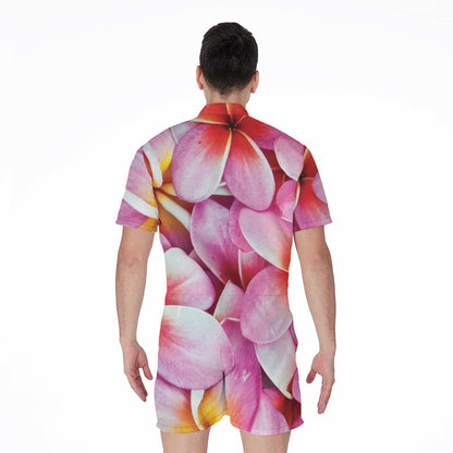 Pink Frangipani Flower Print Men's Rompers