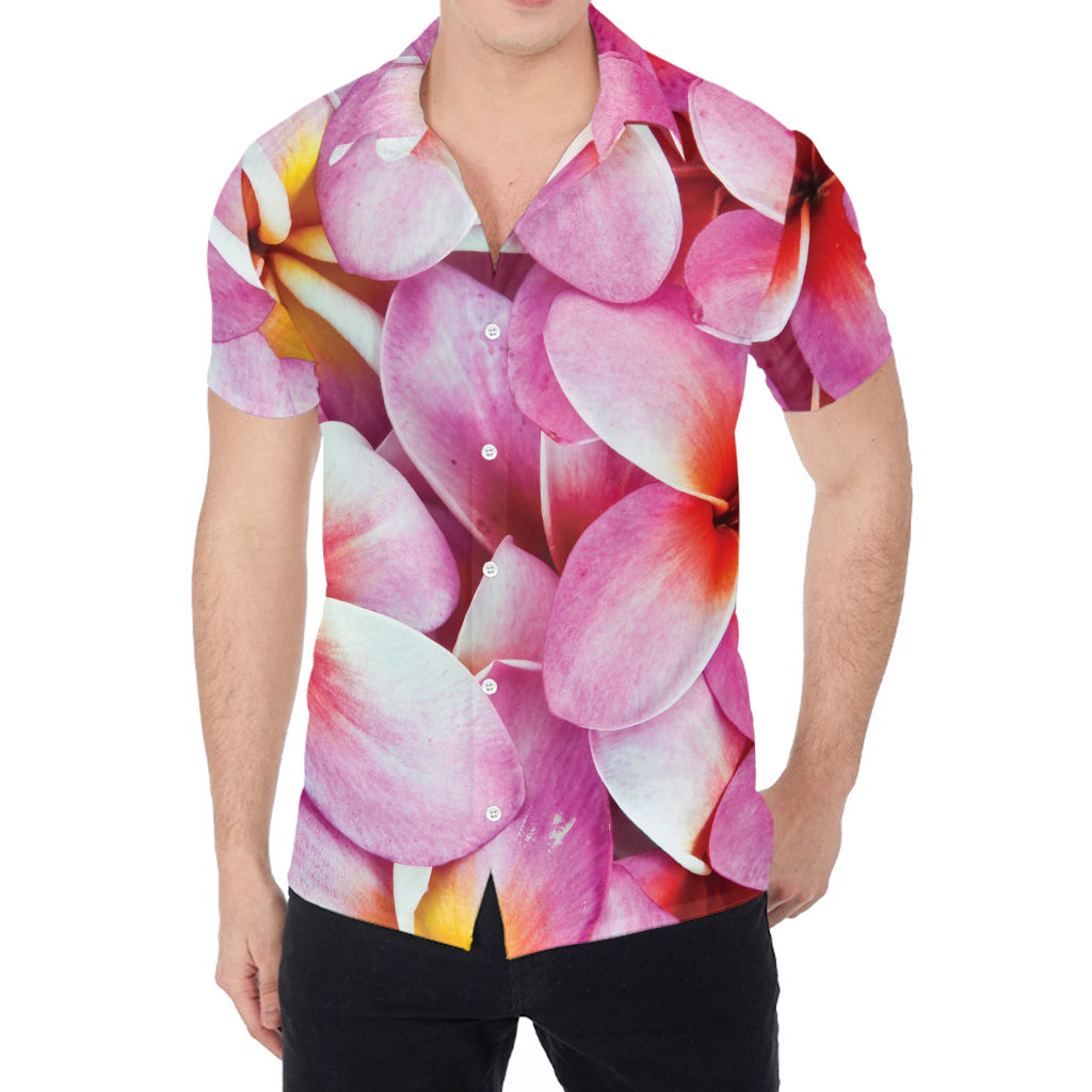 Pink Frangipani Flower Print Men's Shirt