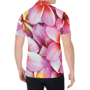 Pink Frangipani Flower Print Men's Shirt