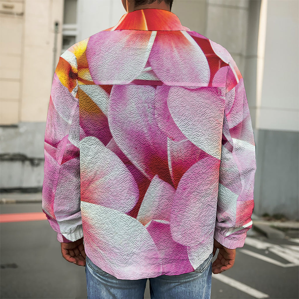 Pink Frangipani Flower Print Men's Shirt Jacket