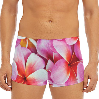 Pink Frangipani Flower Print Men's Short Boxer Briefs