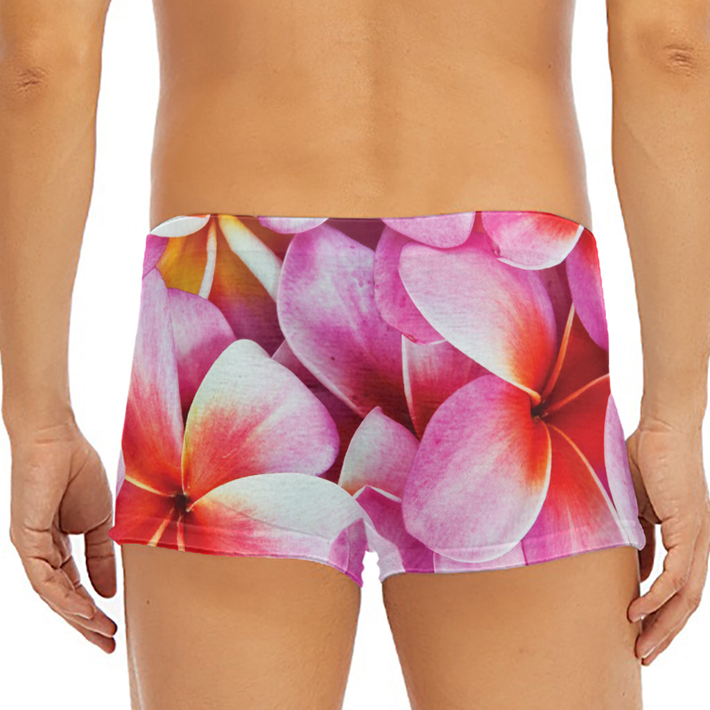 Pink Frangipani Flower Print Men's Short Boxer Briefs