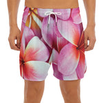 Pink Frangipani Flower Print Men's Split Running Shorts