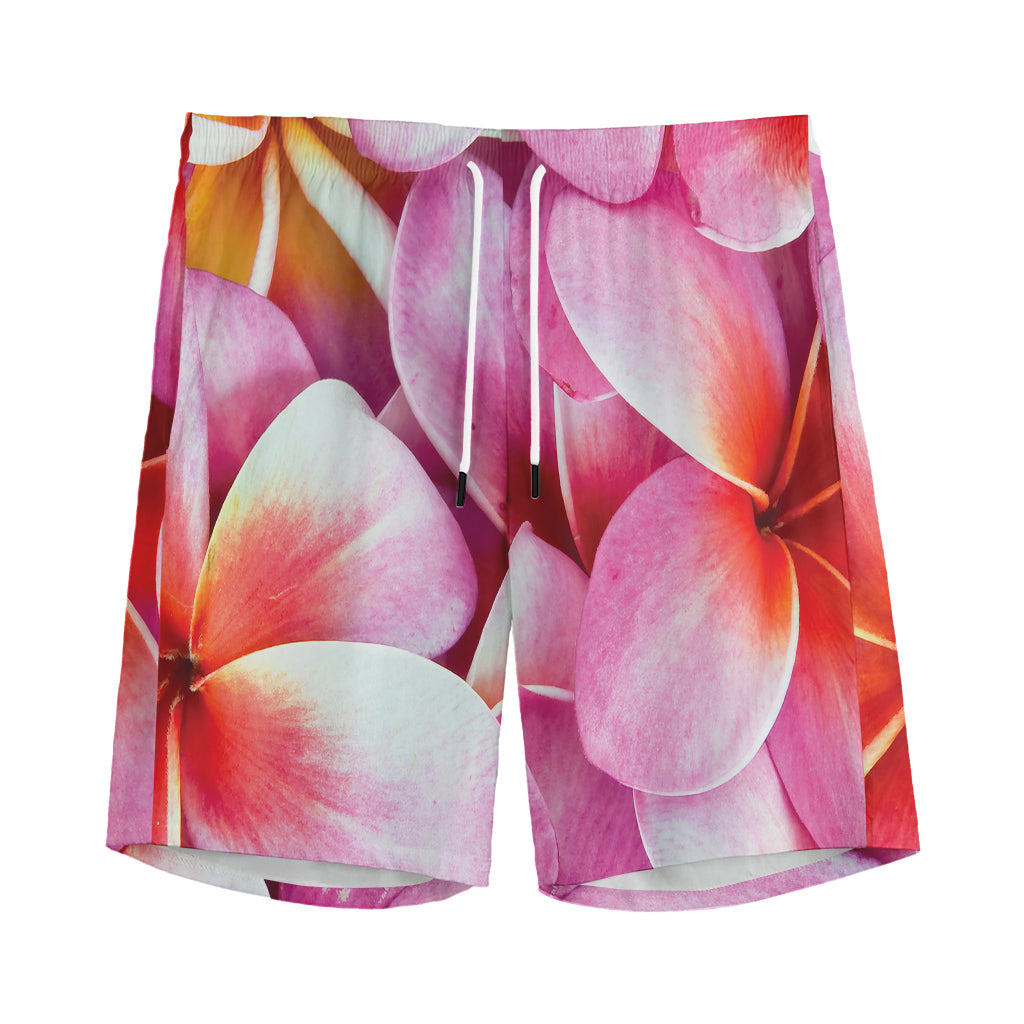 Pink Frangipani Flower Print Men's Sports Shorts