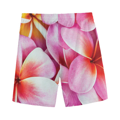 Pink Frangipani Flower Print Men's Sports Shorts