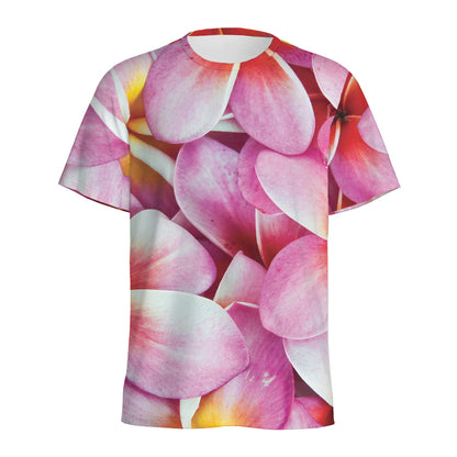Pink Frangipani Flower Print Men's Sports T-Shirt