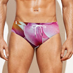 Pink Frangipani Flower Print Men's Swim Briefs