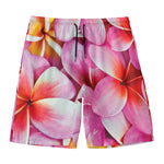 Pink Frangipani Flower Print Men's Swim Trunks