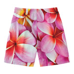 Pink Frangipani Flower Print Men's Swim Trunks