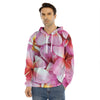 Pink Frangipani Flower Print Men's Velvet Pullover Hoodie