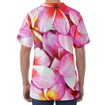 Pink Frangipani Flower Print Men's Velvet T-Shirt